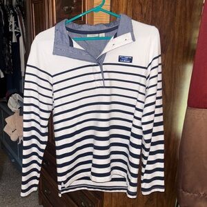 L.L. Bean Navy and White Striped Half-Zip Pullover